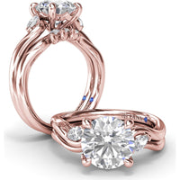Three-Stone Curved Engagement Ring Setting with Pear Side Stones and Hidden Peek-a-Boo Diamond by Fana