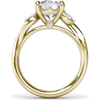 Three-Stone Curved Engagement Ring Setting with Pear Side Stones and Hidden Peek-a-Boo Diamond by Fana
