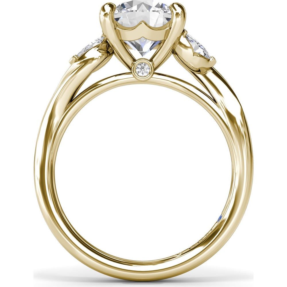 Three-Stone Curved Engagement Ring Setting with Pear Side Stones and Hidden Peek-a-Boo Diamond by Fana