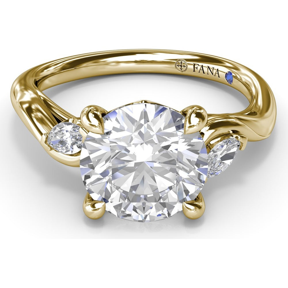 Three-Stone Curved Engagement Ring Setting with Pear Side Stones and Hidden Peek-a-Boo Diamond by Fana