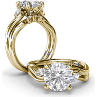 Three-Stone Curved Engagement Ring Setting with Pear Side Stones and Hidden Peek-a-Boo Diamond by Fana