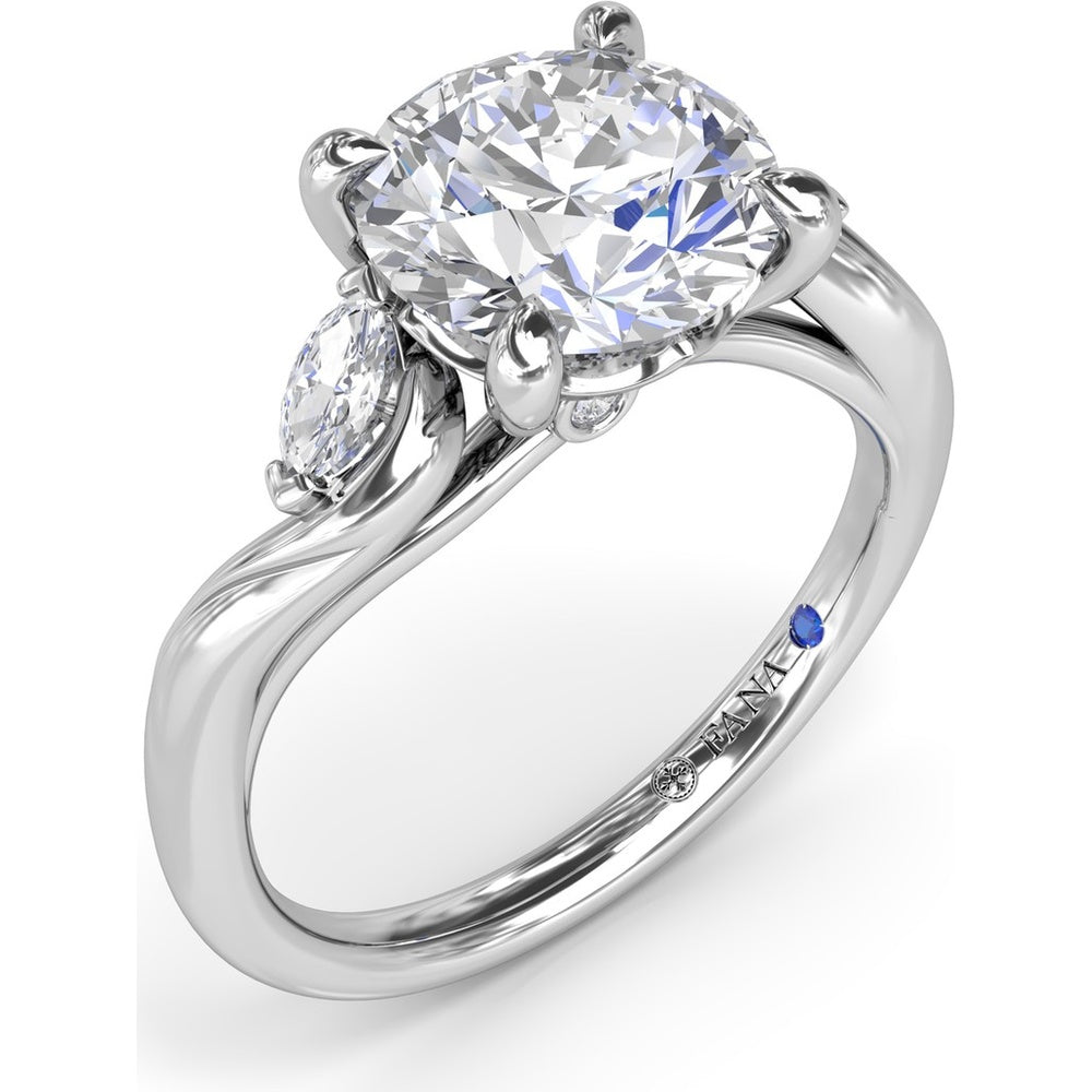 Three-Stone Curved Engagement Ring Setting with Pear Side Stones and Hidden Peek-a-Boo Diamond by Fana