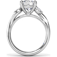 Three-Stone Curved Engagement Ring Setting with Pear Side Stones and Hidden Peek-a-Boo Diamond by Fana
