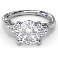 Three-Stone Curved Engagement Ring Setting with Pear Side Stones and Hidden Peek-a-Boo Diamond by Fana