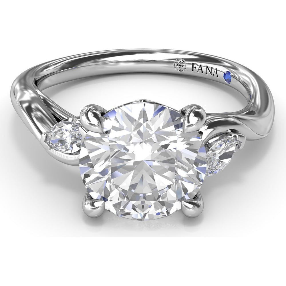 Three-Stone Curved Engagement Ring Setting with Pear Side Stones and Hidden Peek-a-Boo Diamond by Fana