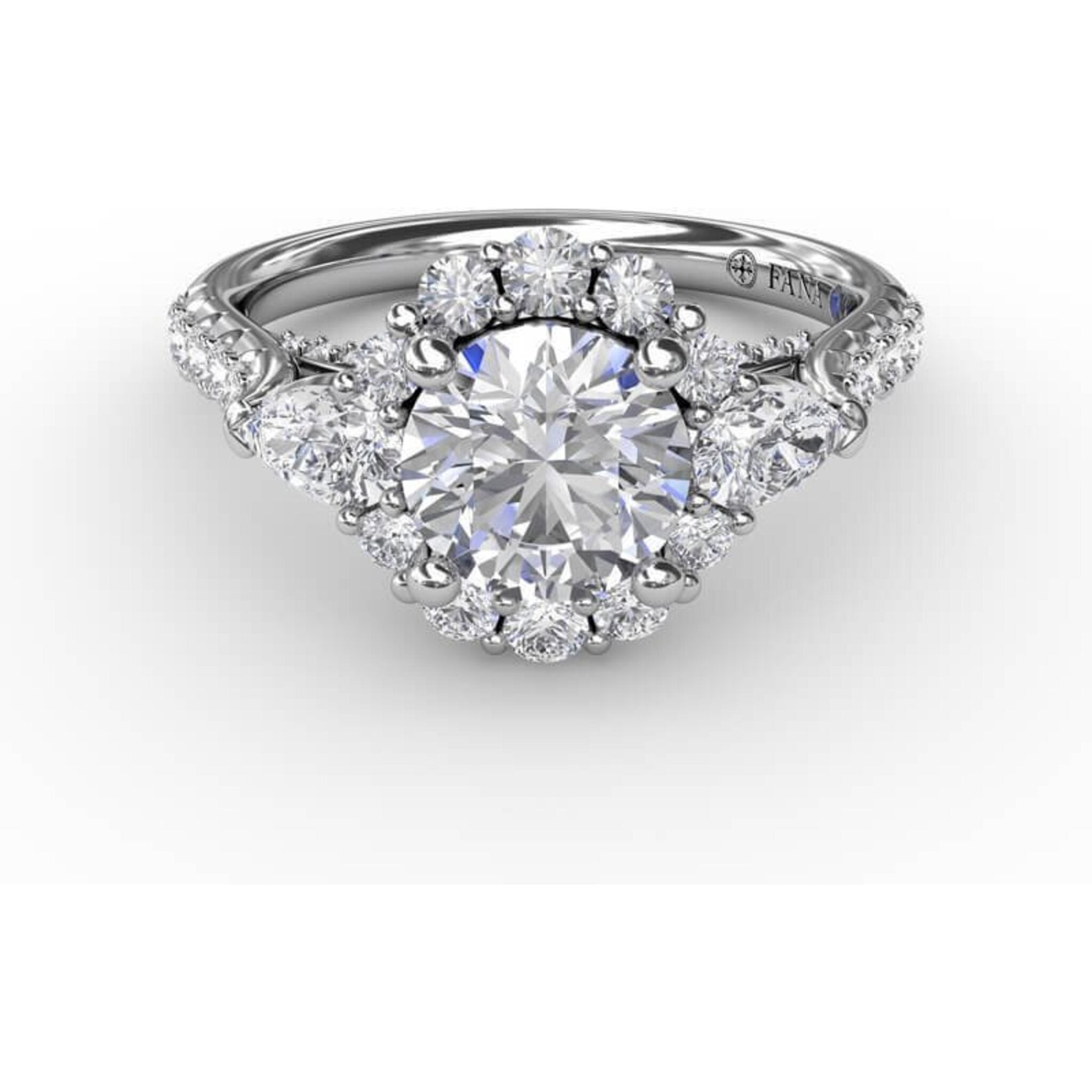 Halo diamond ring with shop side stones