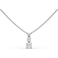 Three Stone Drop Necklace with Prong Set Round Diamonds by Fana - 1.01 Carat Total Diamond Weight