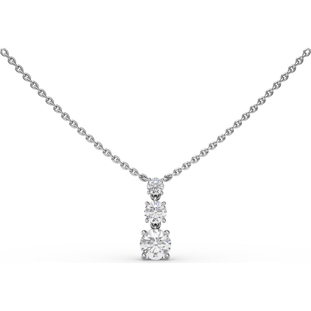 Three Stone Drop Necklace with Prong Set Round Diamonds by Fana - 1.01 Carat Total Diamond Weight