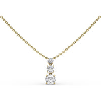 Three Stone Drop Necklace with Prong Set Round Diamonds by Fana - 1.01 Carat Total Diamond Weight