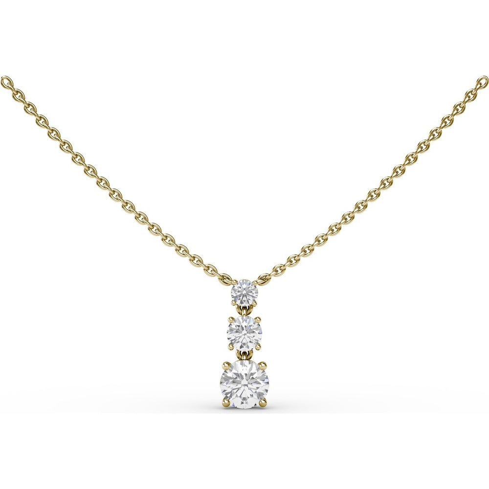 Three Stone Drop Necklace with Prong Set Round Diamonds by Fana - 1.01 Carat Total Diamond Weight