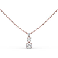 Three Stone Drop Necklace with Prong Set Round Diamonds by Fana - 1.01 Carat Total Diamond Weight