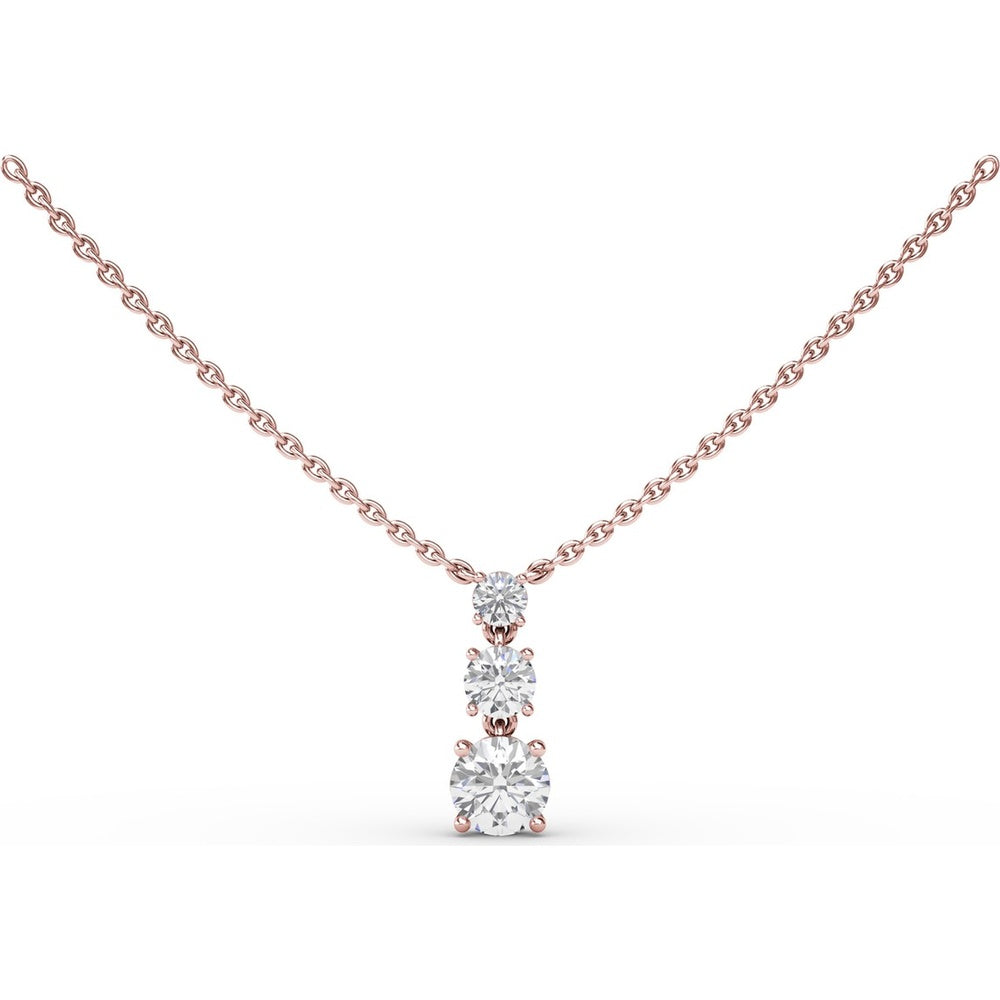 Three Stone Drop Necklace with Prong Set Round Diamonds by Fana - 1.01 Carat Total Diamond Weight
