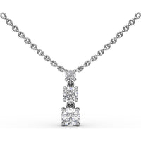 Three Stone Drop Pendant with Round Diamonds on Cable Chain by Fana - 0.50 Carat Total Diamond Weight