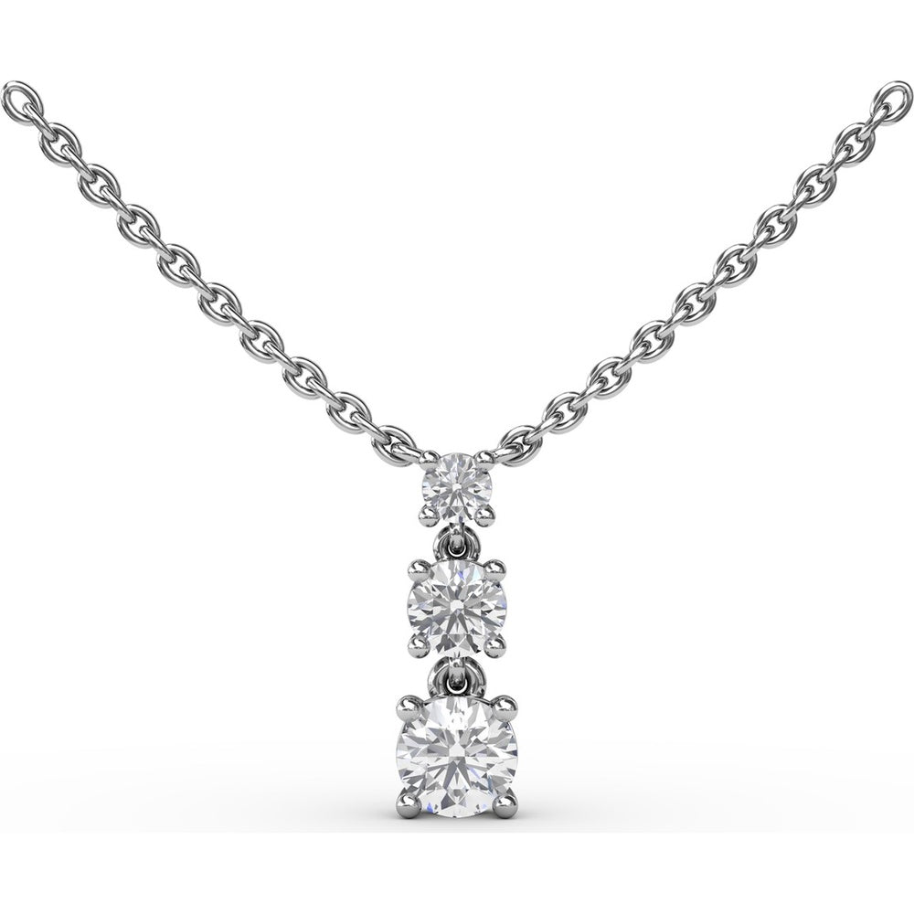Three Stone Drop Pendant with Round Diamonds on Cable Chain by Fana - 0.50 Carat Total Diamond Weight