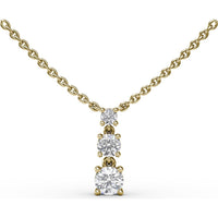 Three Stone Drop Pendant with Round Diamonds on Cable Chain by Fana - 0.50 Carat Total Diamond Weight