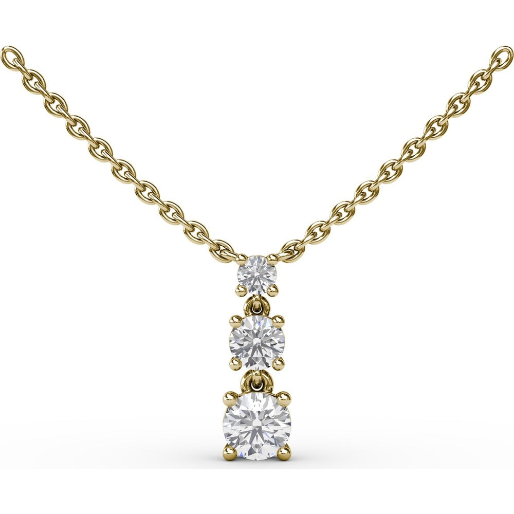Three Stone Drop Pendant with Round Diamonds on Cable Chain by Fana - 0.50 Carat Total Diamond Weight