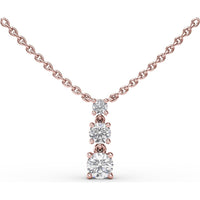 Three Stone Drop Pendant with Round Diamonds on Cable Chain by Fana - 0.50 Carat Total Diamond Weight