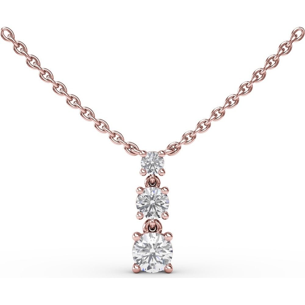 Three Stone Drop Pendant with Round Diamonds on Cable Chain by Fana - 0.50 Carat Total Diamond Weight