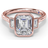 Three-Stone Emerald Cut Bezel Engagement Ring Setting with Peek-A-Boo Diamond by Fana