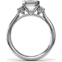 Three-Stone Emerald Cut Bezel Engagement Ring Setting with Peek-A-Boo Diamond by Fana