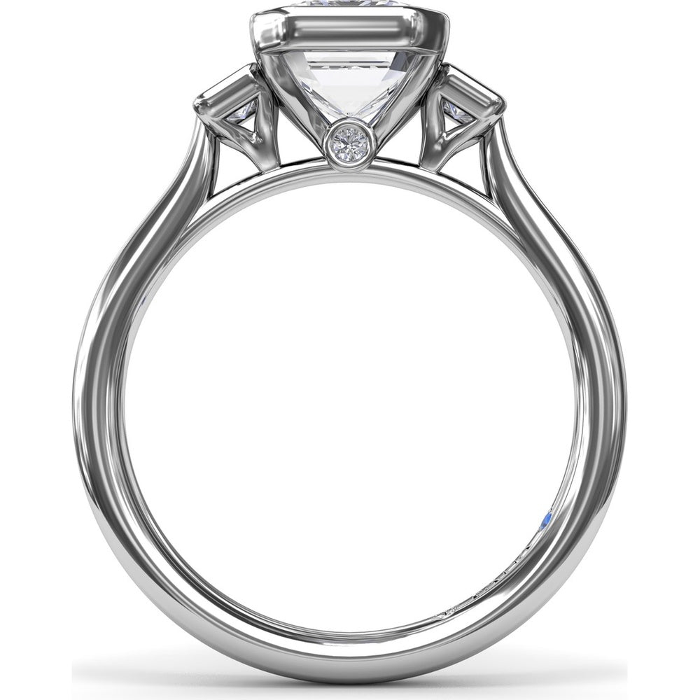 Three-Stone Emerald Cut Bezel Engagement Ring Setting with Peek-A-Boo Diamond by Fana