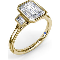 Three-Stone Emerald Cut Bezel Engagement Ring Setting with Peek-A-Boo Diamond by Fana