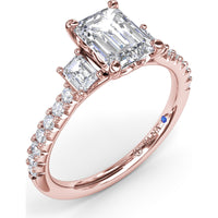 Three Stone Emerald Cut Diamond Engagement Ring Setting with Pavé Band - 0.53 Carat Total Side Stone Weight by Fana