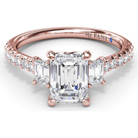 Three Stone Emerald Cut Diamond Engagement Ring Setting with Pavé Band - 0.53 Carat Total Side Stone Weight by Fana