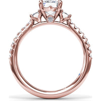 Three Stone Emerald Cut Diamond Engagement Ring Setting with Pavé Band - 0.53 Carat Total Side Stone Weight by Fana