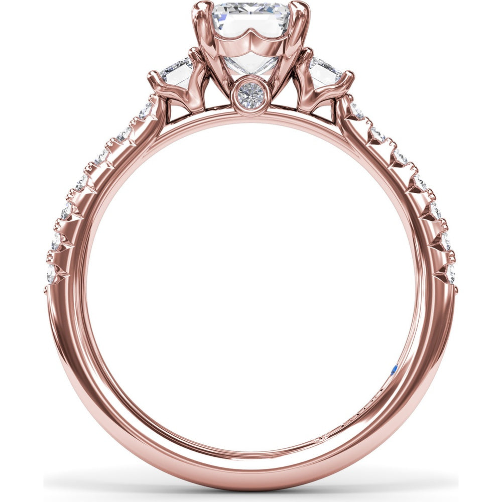 Three Stone Emerald Cut Diamond Engagement Ring Setting with Pavé Band - 0.53 Carat Total Side Stone Weight by Fana