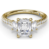 Three Stone Emerald Cut Diamond Engagement Ring Setting with Pavé Band - 0.53 Carat Total Side Stone Weight by Fana
