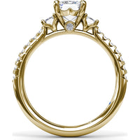 Three Stone Emerald Cut Diamond Engagement Ring Setting with Pavé Band - 0.53 Carat Total Side Stone Weight by Fana