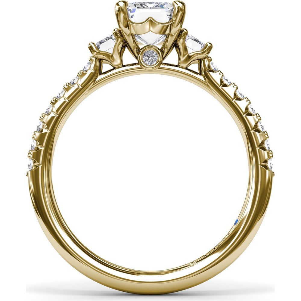 Three Stone Emerald Cut Diamond Engagement Ring Setting with Pavé Band - 0.53 Carat Total Side Stone Weight by Fana