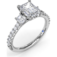 Three Stone Emerald Cut Diamond Engagement Ring Setting with Pavé Band - 0.53 Carat Total Side Stone Weight by Fana