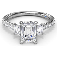 Three Stone Emerald Cut Diamond Engagement Ring Setting with Pavé Band - 0.53 Carat Total Side Stone Weight by Fana
