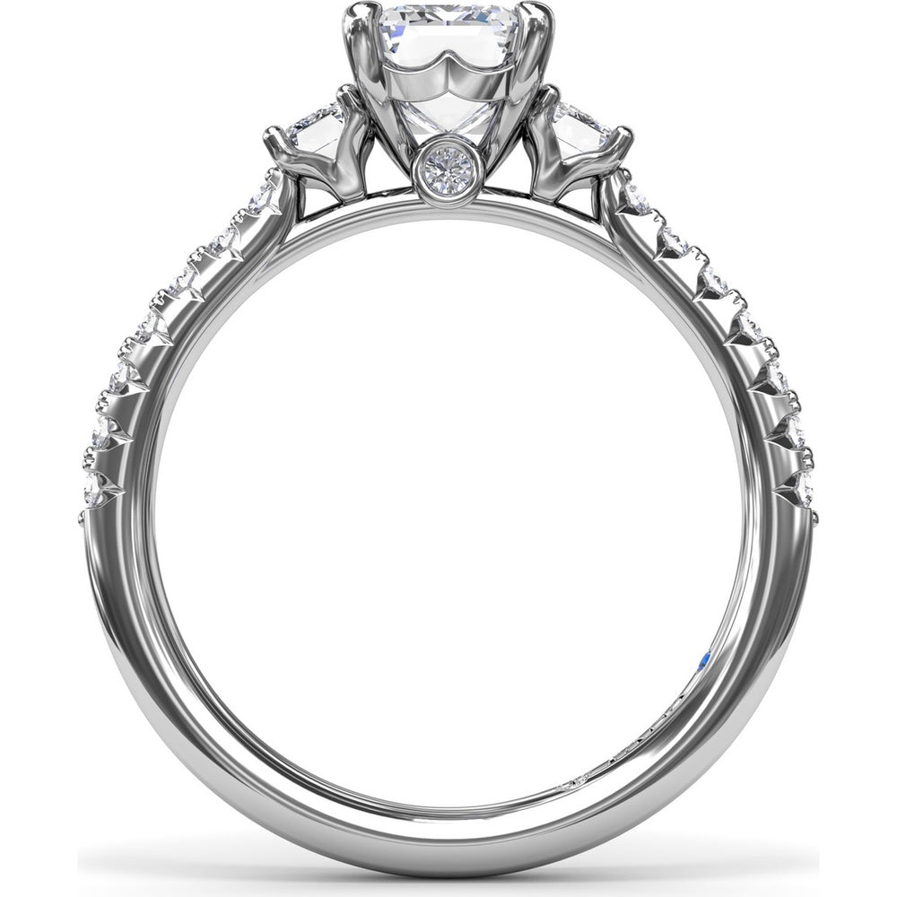 Three Stone Emerald Cut Diamond Engagement Ring Setting with Pavé Band - 0.53 Carat Total Side Stone Weight by Fana