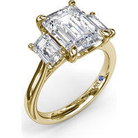 Three Stone Emerald Cut Diamond Engagement Ring Setting with Side Stones by Fana - 0.92 Carat Total Diamond Weight