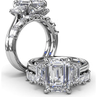 Three Stone Emerald Cut Diamond Engagement Ring Setting with Side Stones by Fana - 0.92 Carat Total Diamond Weight