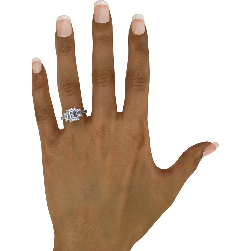 Three Stone Emerald Cut Diamond Engagement Ring Setting with Side Stones by Fana - 0.92 Carat Total Diamond Weight