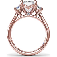 Three Stone Emerald Cut Diamond Engagement Ring Setting with Side Stones by Fana - 0.92 Carat Total Diamond Weight
