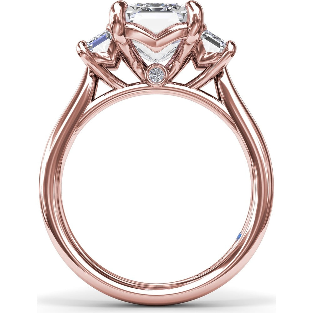 Three Stone Emerald Cut Diamond Engagement Ring Setting with Side Stones by Fana - 0.92 Carat Total Diamond Weight