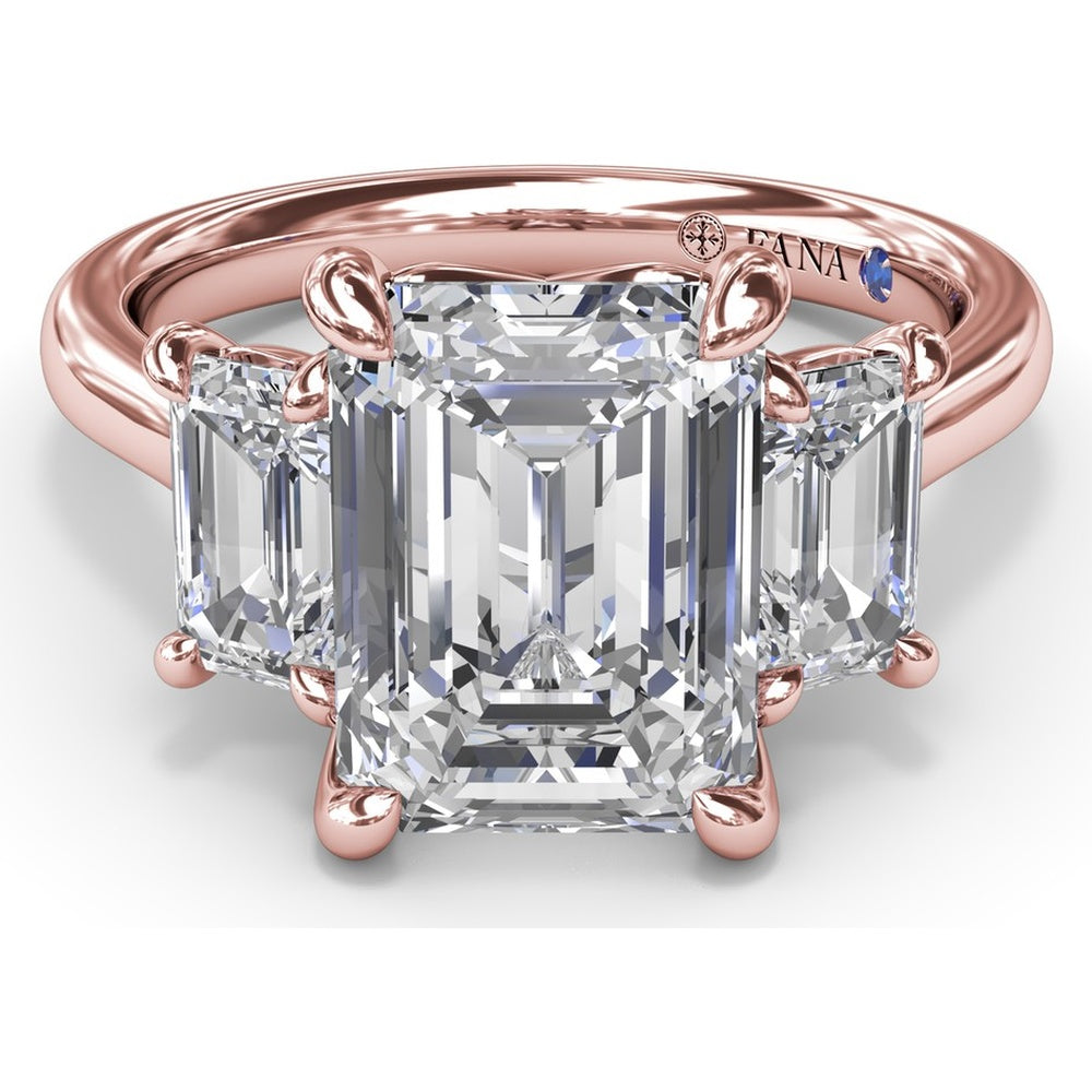 Three Stone Emerald Cut Diamond Engagement Ring Setting with Side Stones by Fana - 0.92 Carat Total Diamond Weight