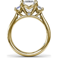 Three Stone Emerald Cut Diamond Engagement Ring Setting with Side Stones by Fana - 0.92 Carat Total Diamond Weight
