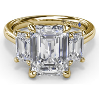 Three Stone Emerald Cut Diamond Engagement Ring Setting with Side Stones by Fana - 0.92 Carat Total Diamond Weight