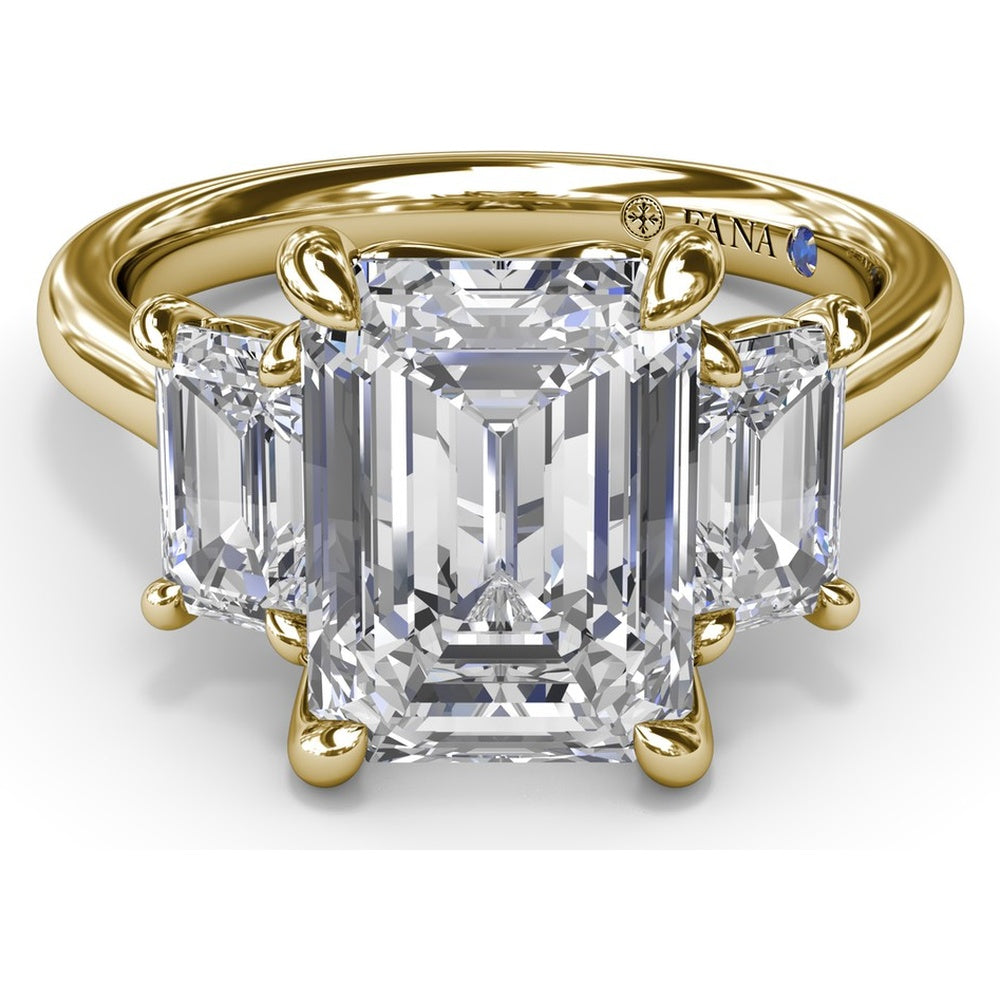 Three Stone Emerald Cut Diamond Engagement Ring Setting with Side Stones by Fana - 0.92 Carat Total Diamond Weight