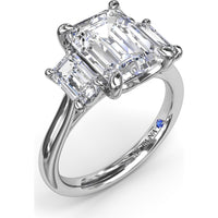 Three Stone Emerald Cut Diamond Engagement Ring Setting with Side Stones by Fana - 0.92 Carat Total Diamond Weight