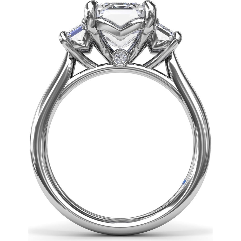 Three Stone Emerald Cut Diamond Engagement Ring Setting with Side Stones by Fana - 0.92 Carat Total Diamond Weight