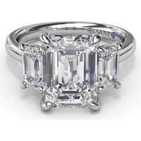 Three Stone Emerald Cut Diamond Engagement Ring Setting with Side Stones by Fana - 0.92 Carat Total Diamond Weight