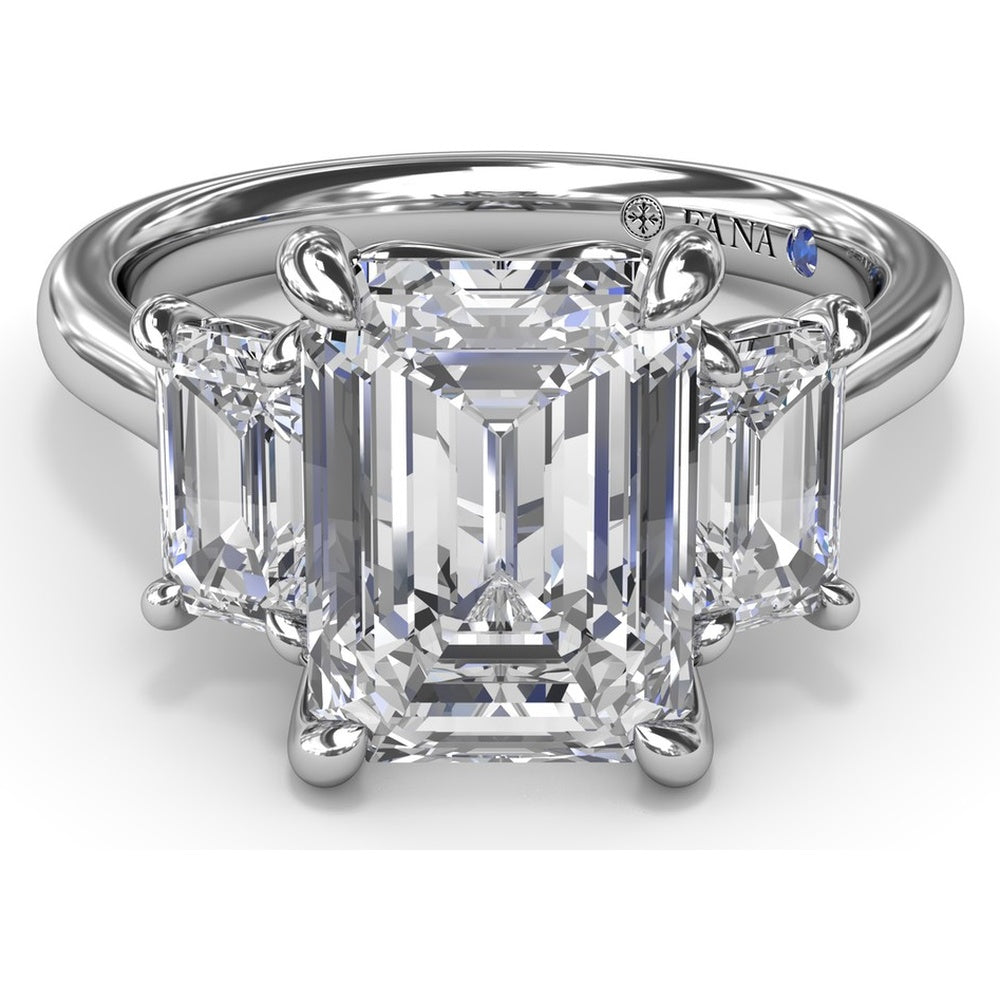 Three Stone Emerald Cut Diamond Engagement Ring Setting with Side Stones by Fana - 0.92 Carat Total Diamond Weight