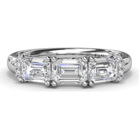 Three Stone Emerald Cut Diamond Wedding Band with Pavé Details by Fana - 1.26 Carat Total Diamond Weight
